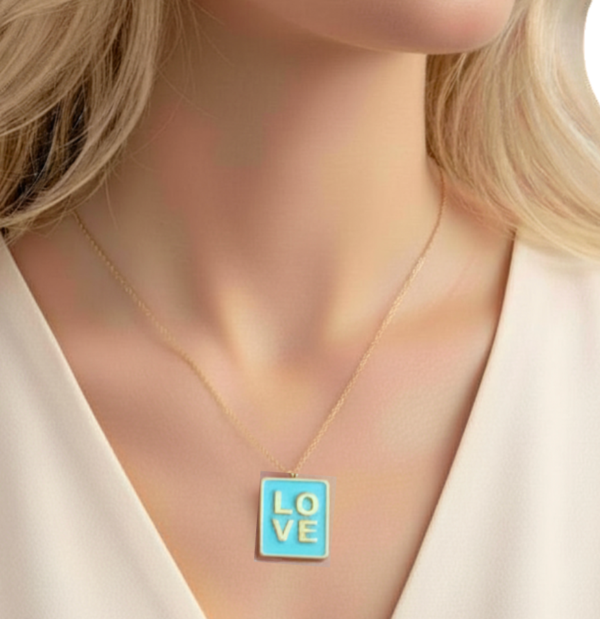 SILBER Statement Anhänger LOVE - SKY BLUE