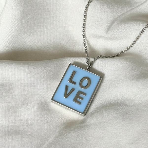 SILBER Statement Anhänger LOVE - SKY BLUE